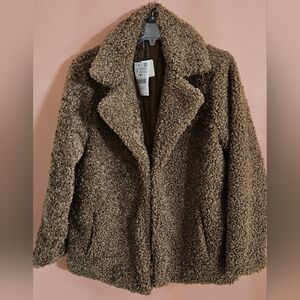 NNWM Wom Teddy Coat Brown Hook Closure Pockets BNWT Small